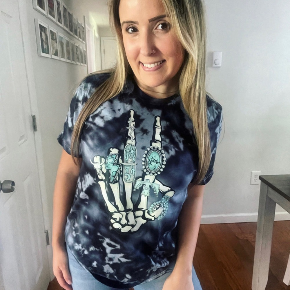 Turquoise Skeleton Acid Wash Unisex Cotton T-Shirt